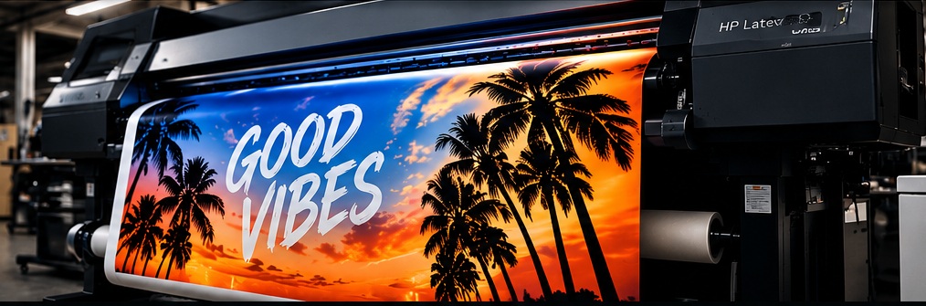 Large-format printer producing a vibrant full-color banner